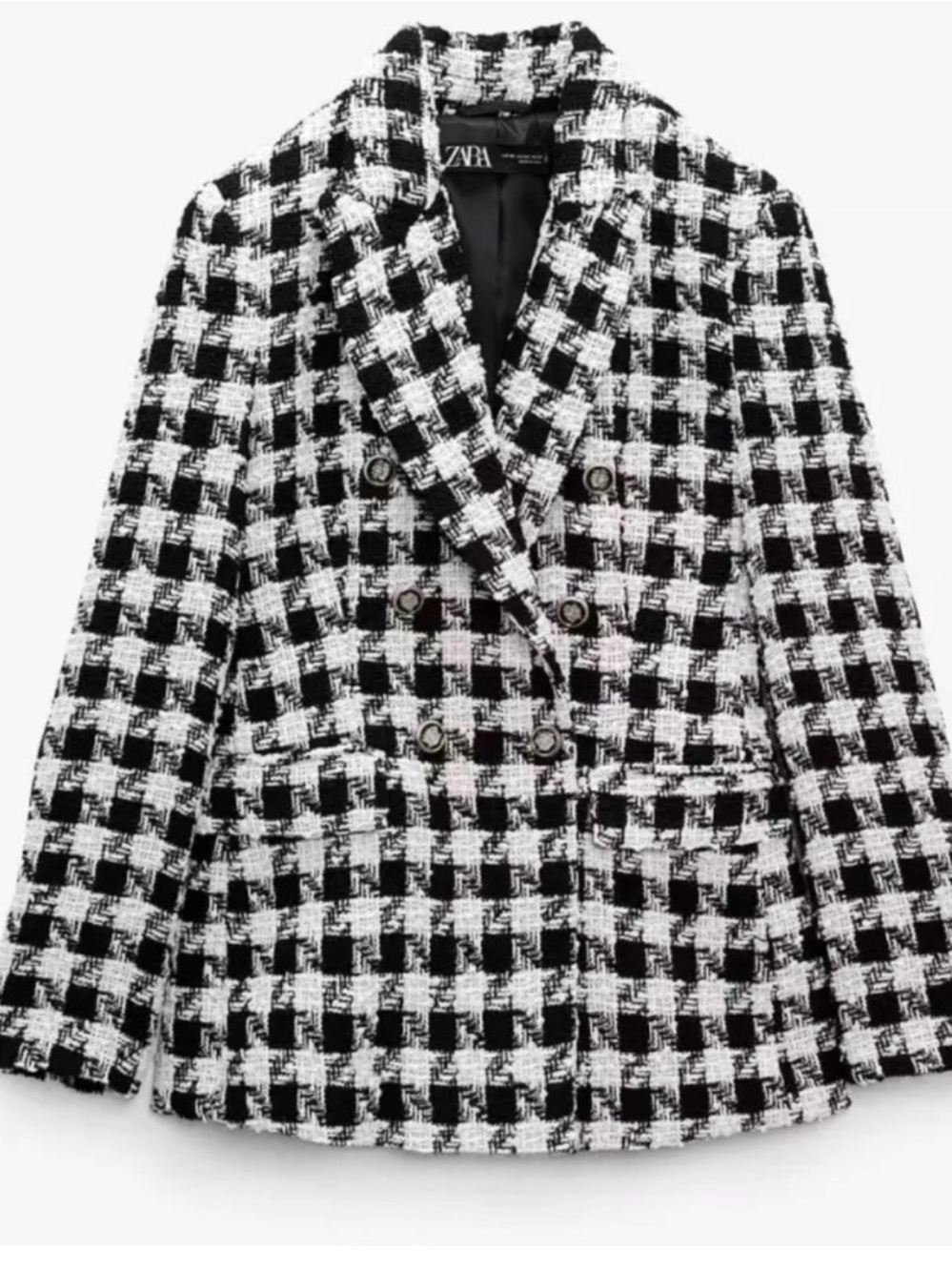 Zara Houndstooth Checkered Tweed Blazer size Medium - Picture 3 of 11
